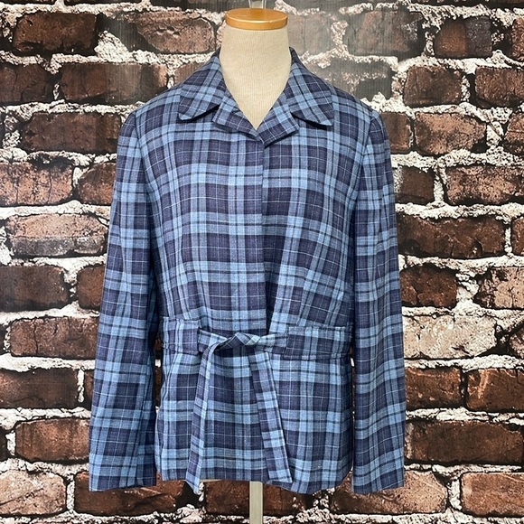 Davide Cenci Blazer Women's 10 Blue Plaid Jacket Button Collar Office Business - Picture 5 of 15